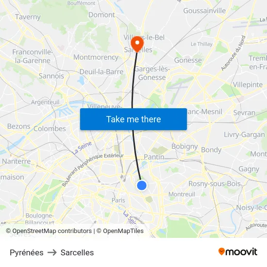 Pyrénées to Sarcelles map