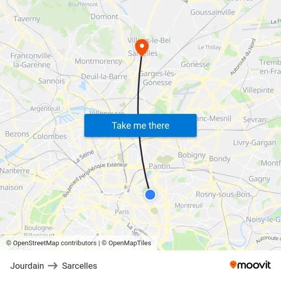 Jourdain to Sarcelles map