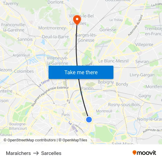 Maraîchers to Sarcelles map