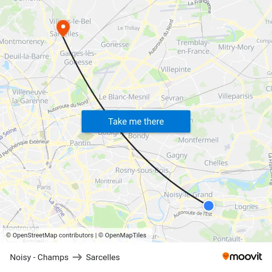 Noisy - Champs to Sarcelles map