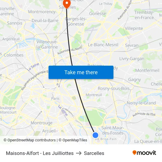 Maisons-Alfort - Les Juilliottes to Sarcelles map