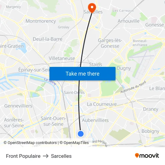 Front Populaire to Sarcelles map