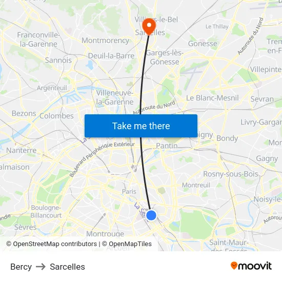 Bercy to Sarcelles map