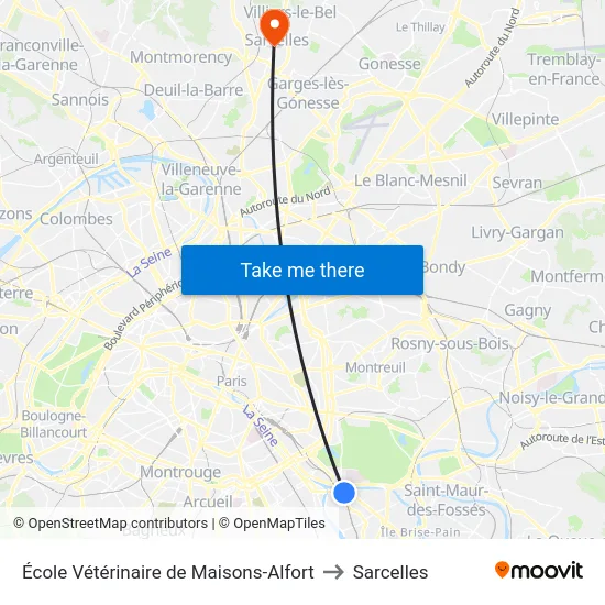 École Vétérinaire de Maisons-Alfort to Sarcelles map