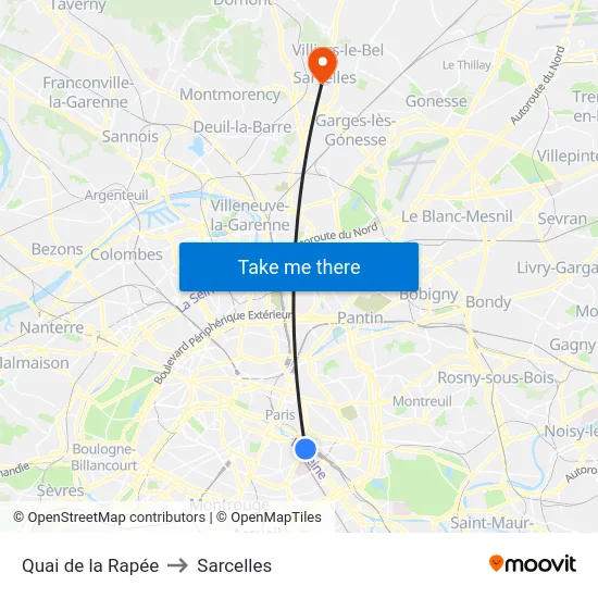 Quai de la Rapée to Sarcelles map