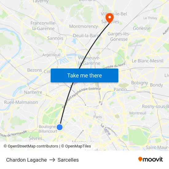Chardon Lagache to Sarcelles map