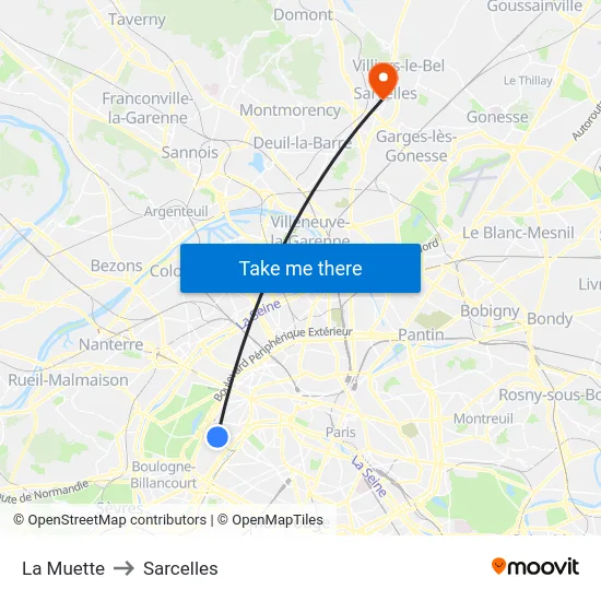 La Muette to Sarcelles map