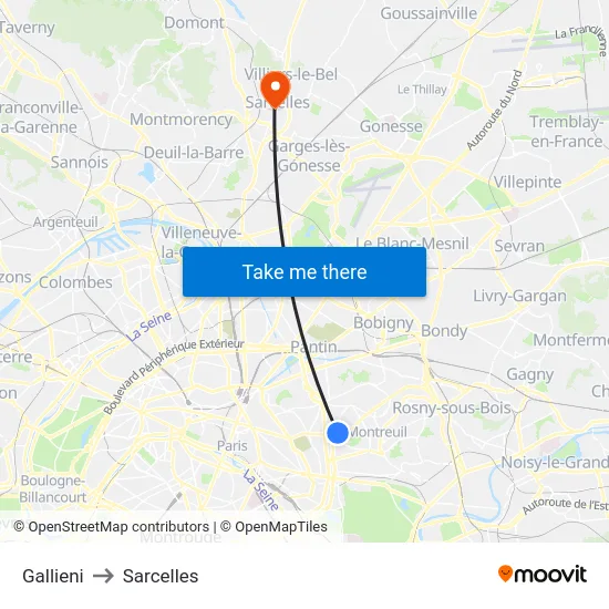 Gallieni to Sarcelles map