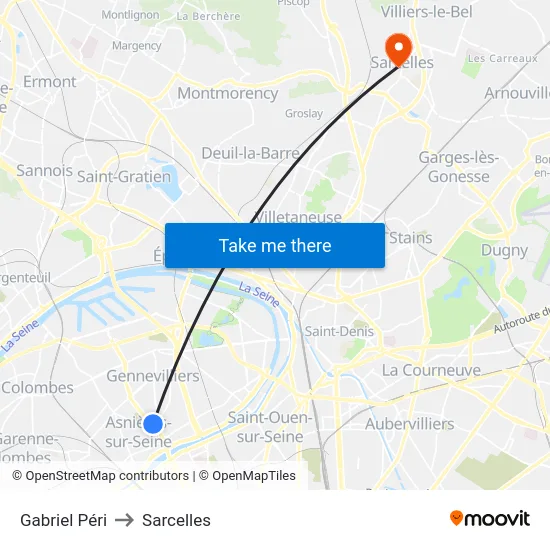 Gabriel Péri to Sarcelles map