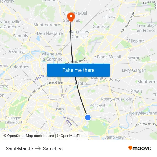 Saint-Mandé to Sarcelles map