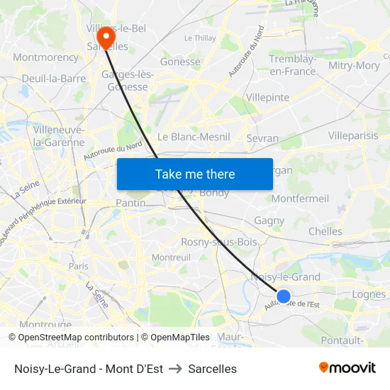 Noisy-Le-Grand - Mont D'Est to Sarcelles map