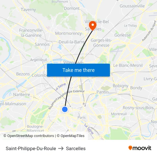 Saint-Philippe-Du-Roule to Sarcelles map