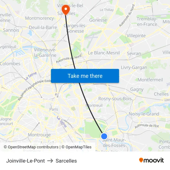 Joinville-Le-Pont to Sarcelles map