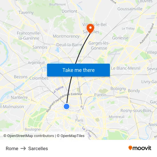 Rome to Sarcelles map