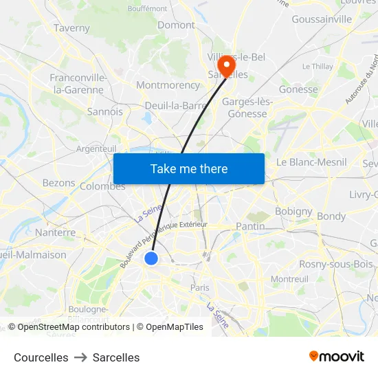 Courcelles to Sarcelles map