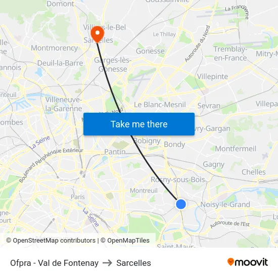 Ofpra - Val de Fontenay to Sarcelles map