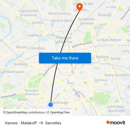 Vanves - Malakoff to Sarcelles map