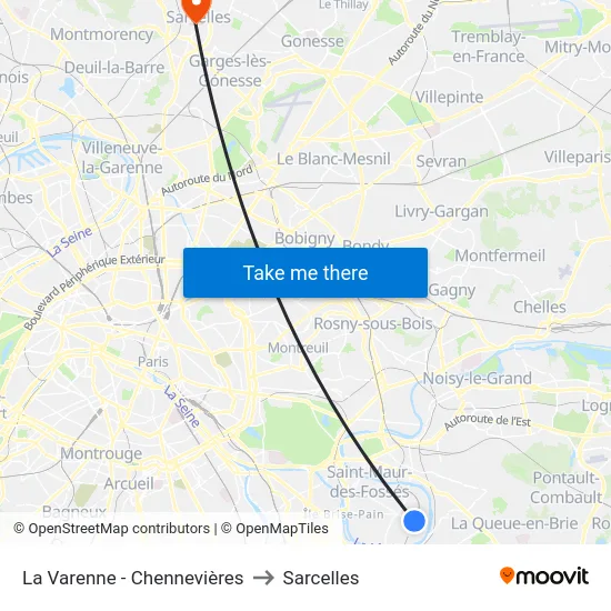 La Varenne - Chennevières to Sarcelles map