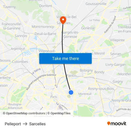 Pelleport to Sarcelles map
