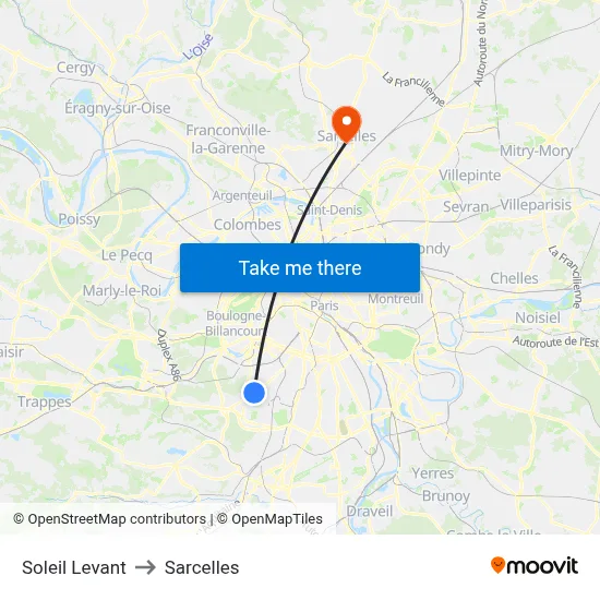 Soleil Levant to Sarcelles map