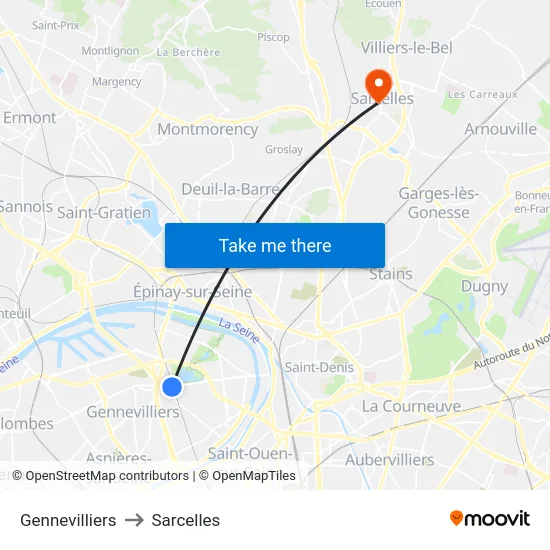 Gennevilliers to Sarcelles map