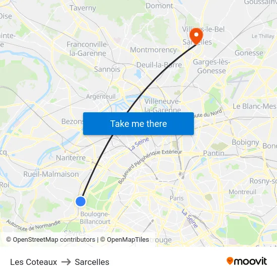 Les Coteaux to Sarcelles map