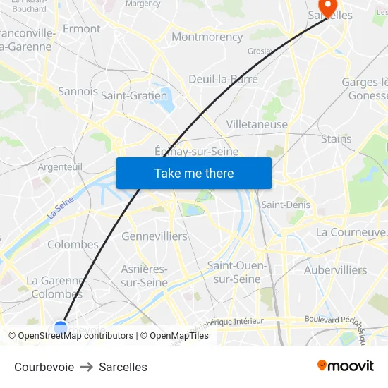 Courbevoie to Sarcelles map