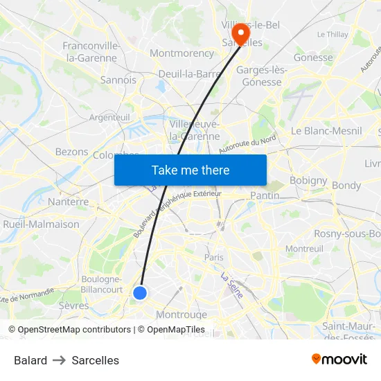 Balard to Sarcelles map