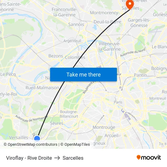 Viroflay - Rive Droite to Sarcelles map