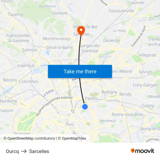 Ourcq to Sarcelles map