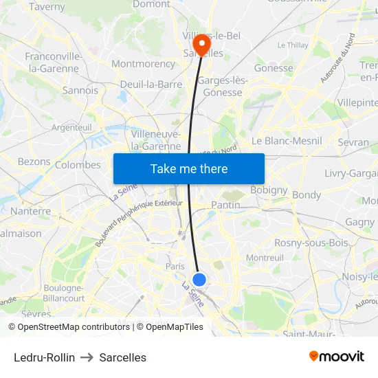 Ledru-Rollin to Sarcelles map