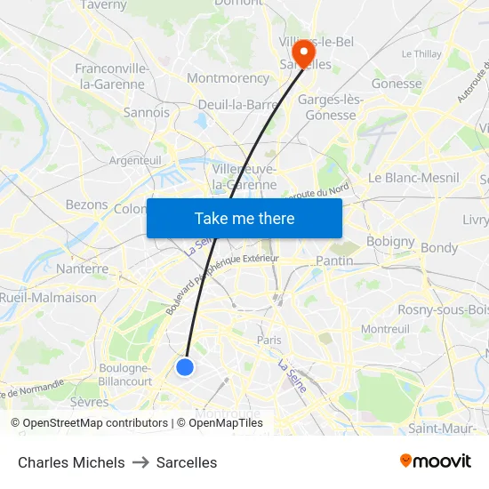 Charles Michels to Sarcelles map