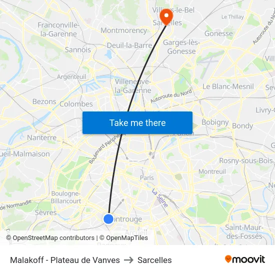 Malakoff - Plateau de Vanves to Sarcelles map