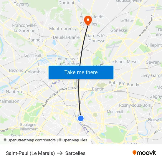 Saint-Paul (Le Marais) to Sarcelles map