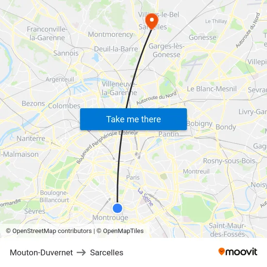 Mouton-Duvernet to Sarcelles map