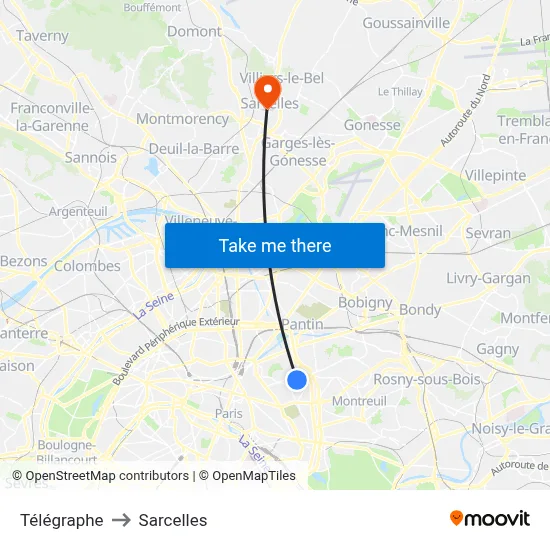 Télégraphe to Sarcelles map