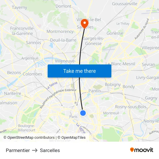 Parmentier to Sarcelles map