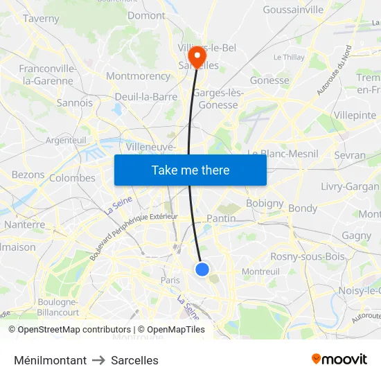 Ménilmontant to Sarcelles map