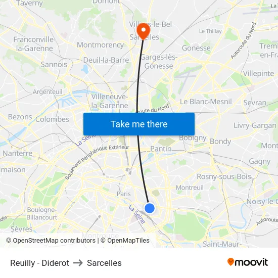 Reuilly - Diderot to Sarcelles map