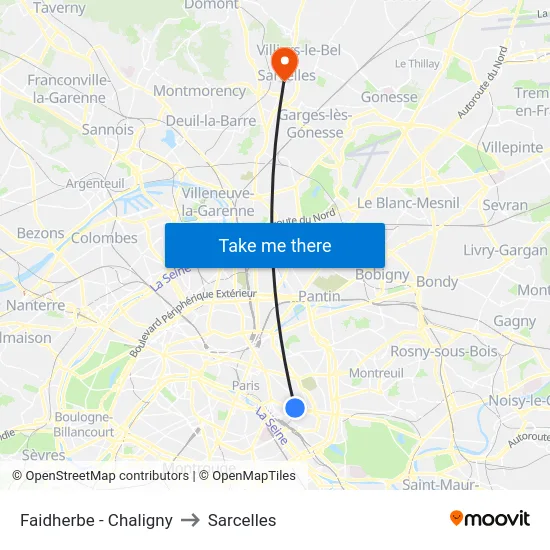 Faidherbe - Chaligny to Sarcelles map