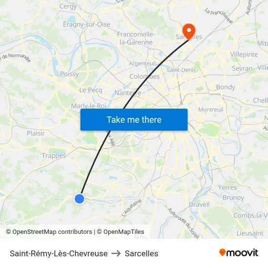 Saint-Rémy-Lès-Chevreuse to Sarcelles map