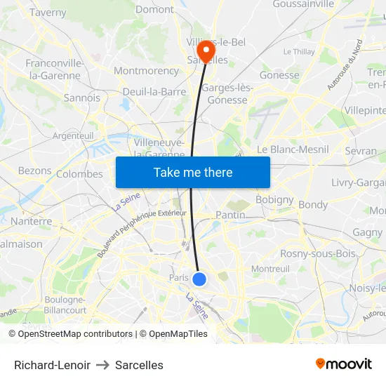 Richard-Lenoir to Sarcelles map