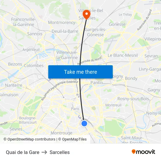 Quai de la Gare to Sarcelles map