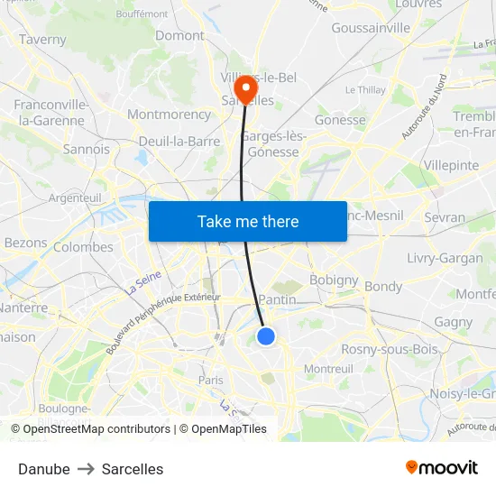 Danube to Sarcelles map