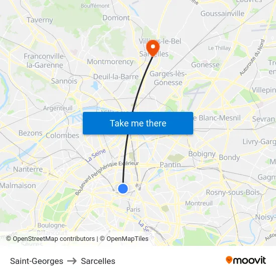 Saint-Georges to Sarcelles map