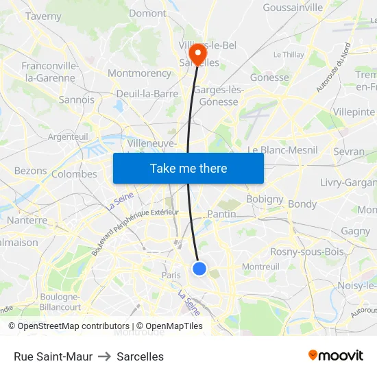 Rue Saint-Maur to Sarcelles map