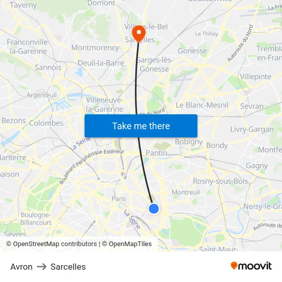 Avron to Sarcelles map