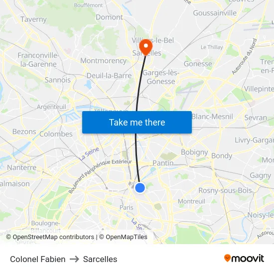 Colonel Fabien to Sarcelles map