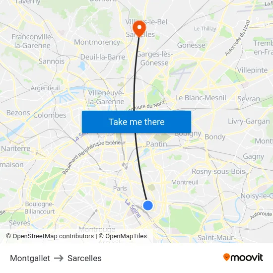Montgallet to Sarcelles map