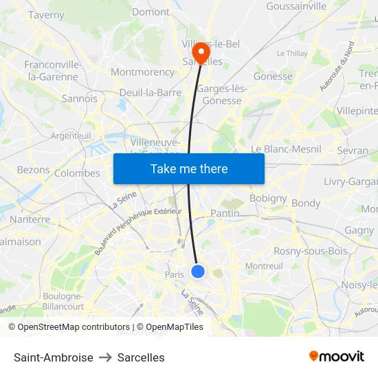 Saint-Ambroise to Sarcelles map